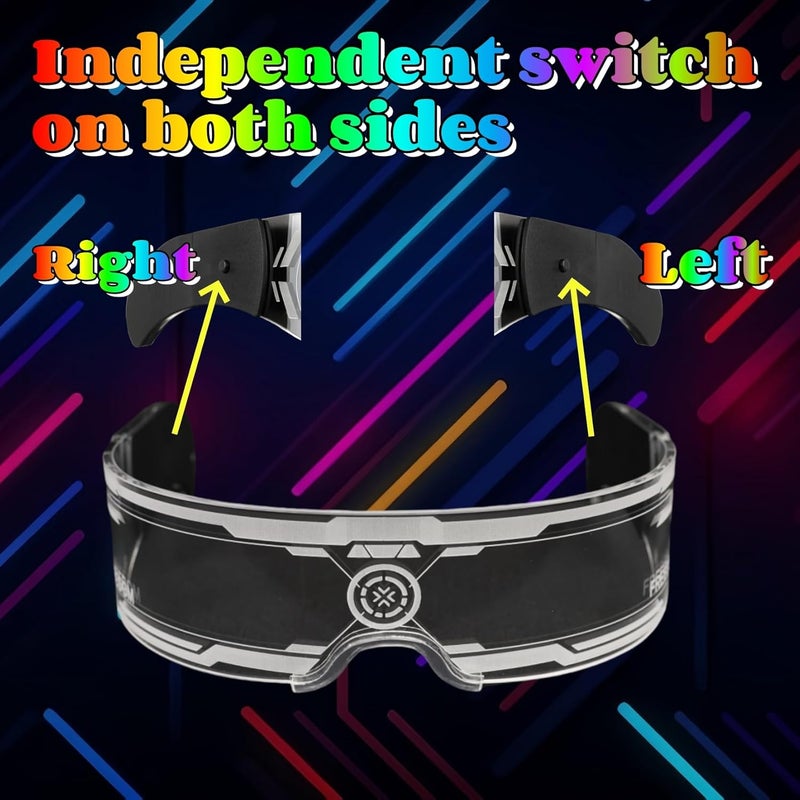 Xgood LED Glasses w/Bilateral 7 Colors & 4 Modes Futuristic Neon Sunglasses Cyberpunk Glasses for Rave Parties and Cosplay - Image 4